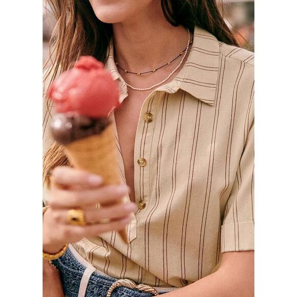 SEZANE Women's Joshua Shirt Size 6 In Ecru - Picture 6 of 10